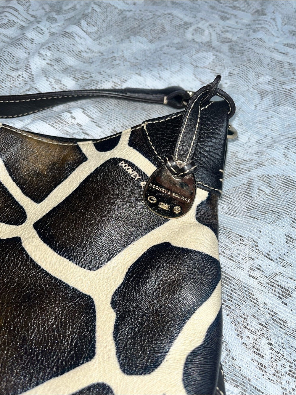 Dooney & Bourke Black and Cream Giraffe-Print Hobo Shoulder Bag - Picture 10 of 12